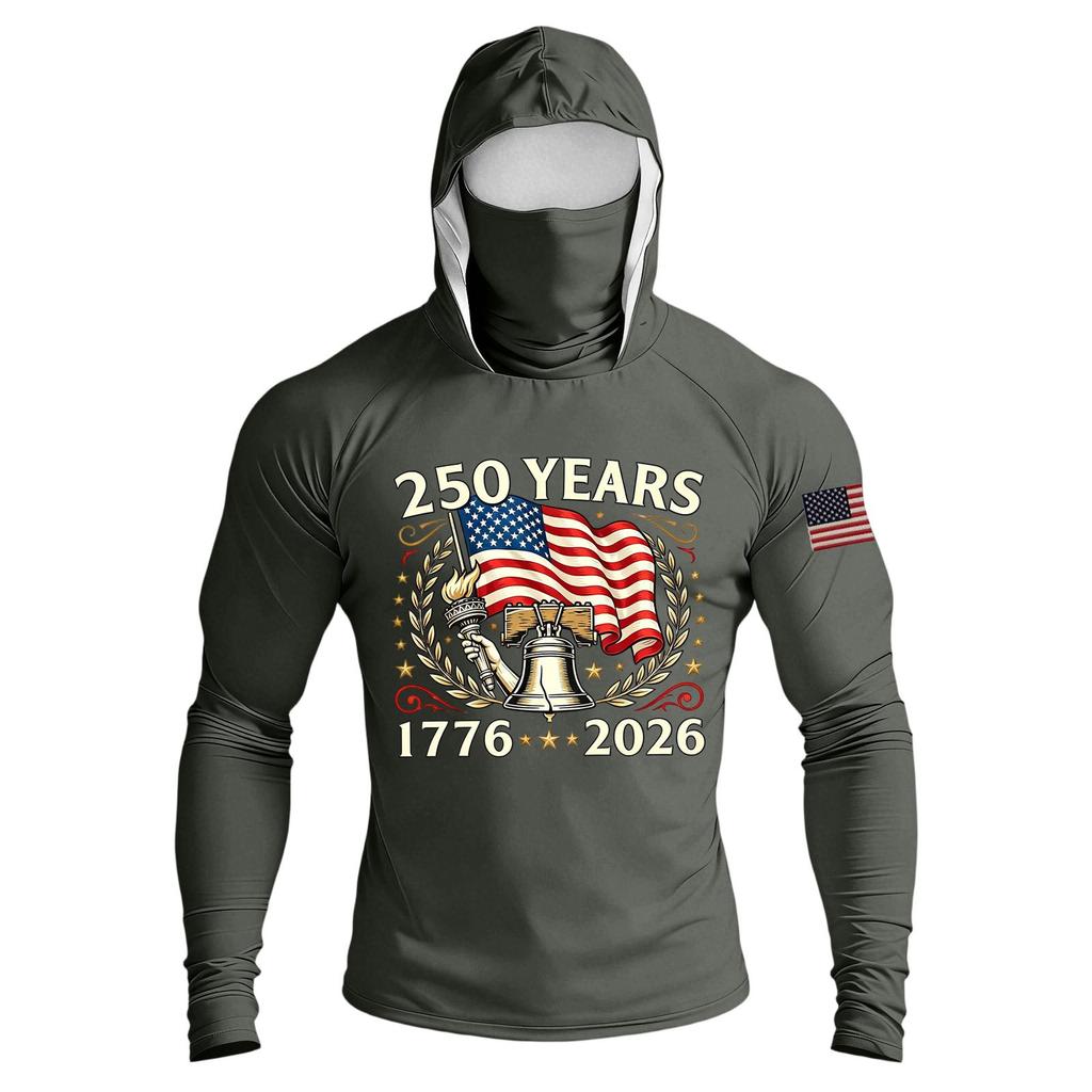 Men's Casual Raglan Sleeve Hooded Long Sleeve Sun Protection Shirt Lightweight Breathable Outdoor Sports Top with Face Cover and Thumb Holes