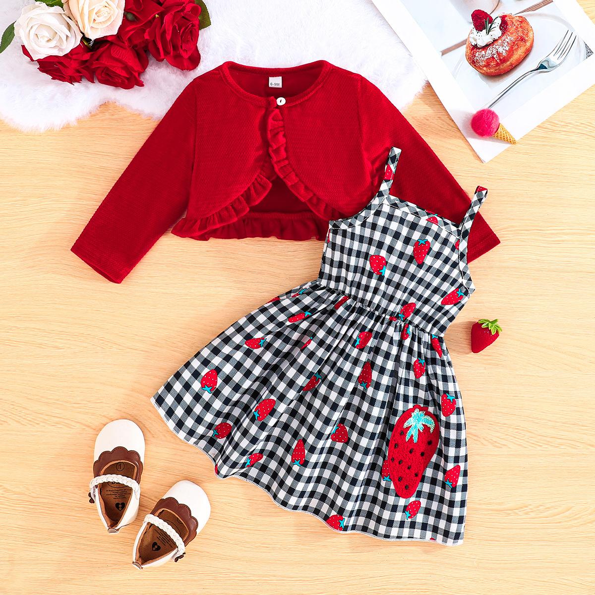 

Дитячий набір 6M-3Y Дитячий одяг Сукня з квітковим принтом Осінні дитячі сукні з довгими рукавами Спідниця-бант Жакет з довгими рукавами 2-3Y червоний