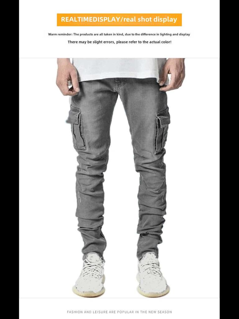 Slim Fit-Jeansoverall mit mehreren Taschen im europäischen Stil für Herren – lässige, trendige, elastische Skinny-Hose