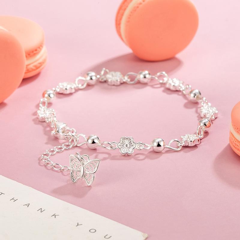 Charm Bracelet Silver Butterfly Peach Blossom Bracelet For Women Charm Temperament Bracelet Party Wedding Jewelry Gifts ONE SIZE