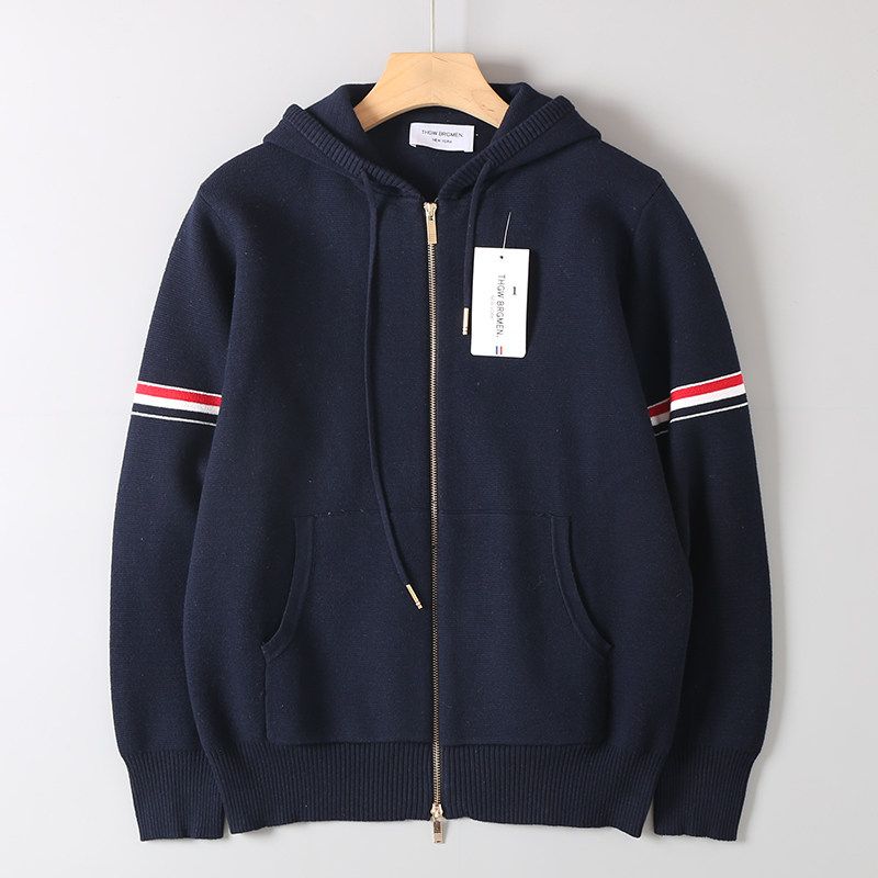 Trendy Preppy Style Colorful Narrow Goods Sleeve Men and Women Couple Knitting Cardigan Sweater Hooded Jacket Thick Coat