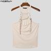 INCERUN Men Summer Strap Sleeveless Mesh Hollow Patchwork Cutout Fitted Tank Tops