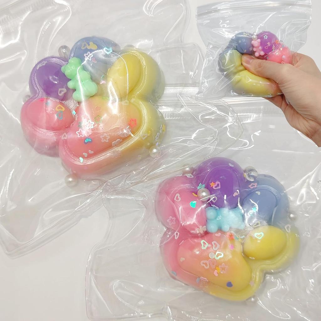 2 Pcs Squeeze Toys Handmade Cat Paw Squishy, Lifelike Rainbow Squeeze Paw, Cute Soft Squishy for Stress Relief & Goodie Bag Stuffers, Fidget Toys