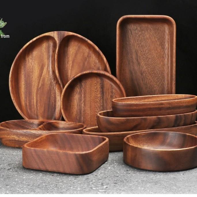 Japanese Style Walnut Acacia Wood Fruit and Salad Bowl Set