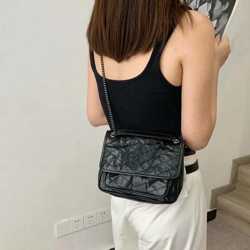 Messenger Bag Genuine Leather Women's Pleated Cowhide Wandering High-quality Chain Large Capacity Commuting One-shoulder Cross-body