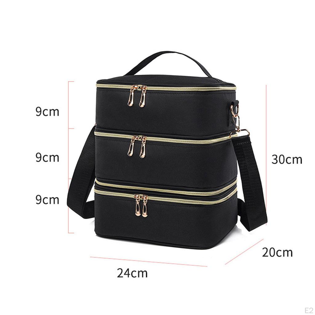 Nail Polish Organizer Bag Oxford Cloth 3 Layer Travel Stylish Versatile Zipper Closure Large