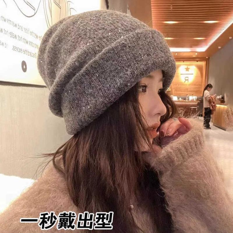 Autumn and Winter Hats, Women's Big Head Circumference Shows Their Face, Small Pile Hats, Gypsy Wool Knitted Hats, Warm Bald Hats