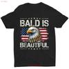 Bald Is Beautiful 4th of July Independence Day America Eagle T Shirt Vintage Washed Stretched Versatile Casual Breathable
