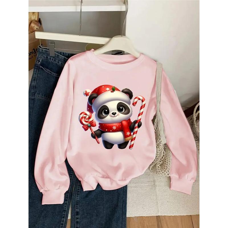 Girls' Christmas Panda Candy Cane Hoodie - Cute Winter Sweater-Style Pullover with Panda & Candy Cane Print