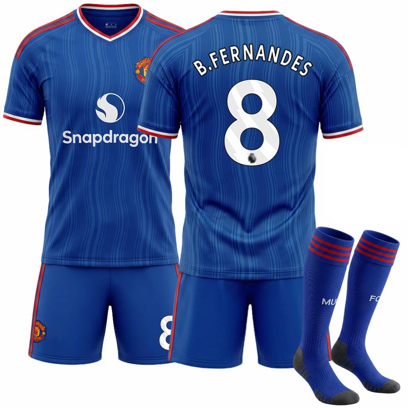 2627 Manchester United Jersey No. 10 Cunha Football Uniform M United Suit Red Devils Mbemo Away Blue