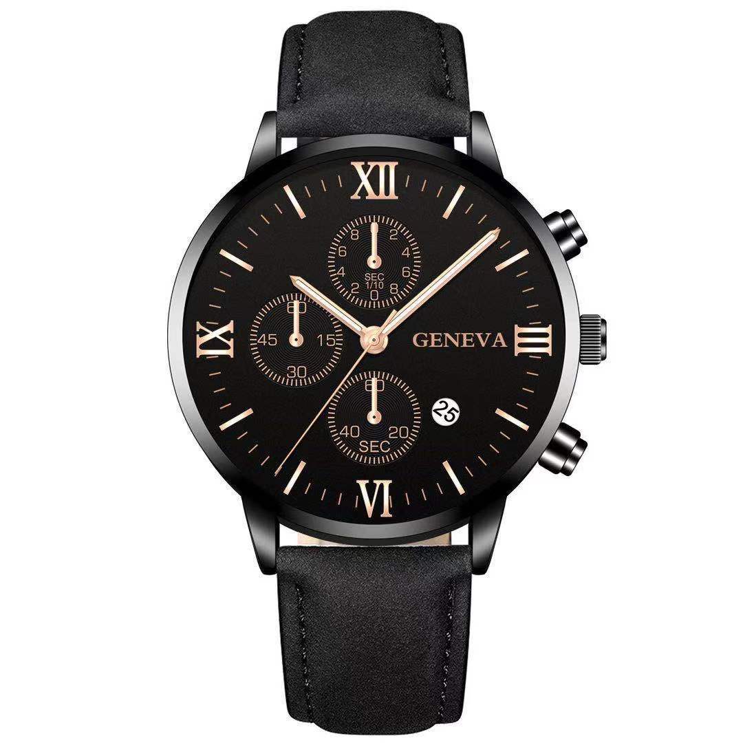 Casual Steel Belt Watch, Innovative Fake Three-Eye Six-Pin Calendar Business Men S Quartz Watch