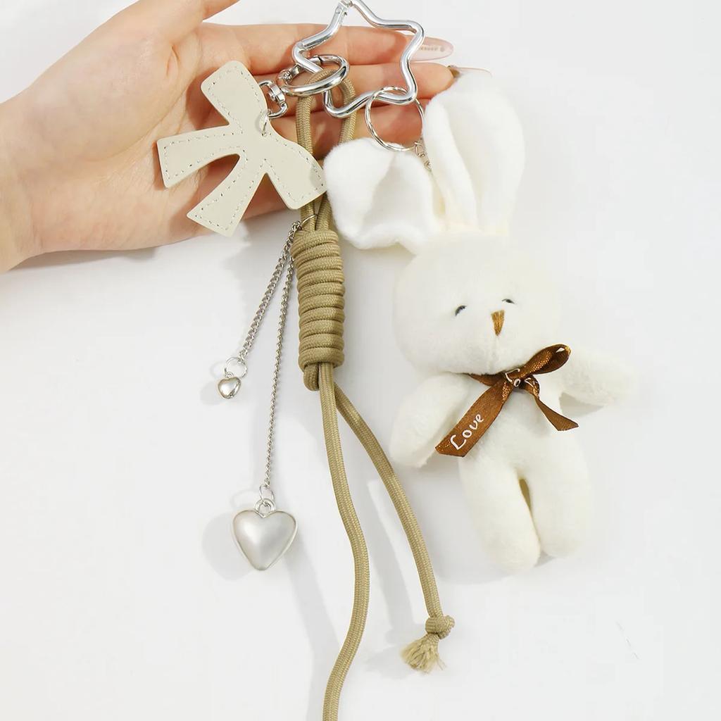 Cute Rabbit Pendant Cat's Paw Hand Woven Rope Key Chain Girl Backpack Ornament
