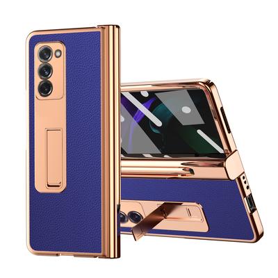 Plating Leather Cell Phone Case For Samsung Galaxy Z Fold 4 3 Fold4 5g Fold3 Fold2 Fold 2 Tempered Glass Screen Protector Cover