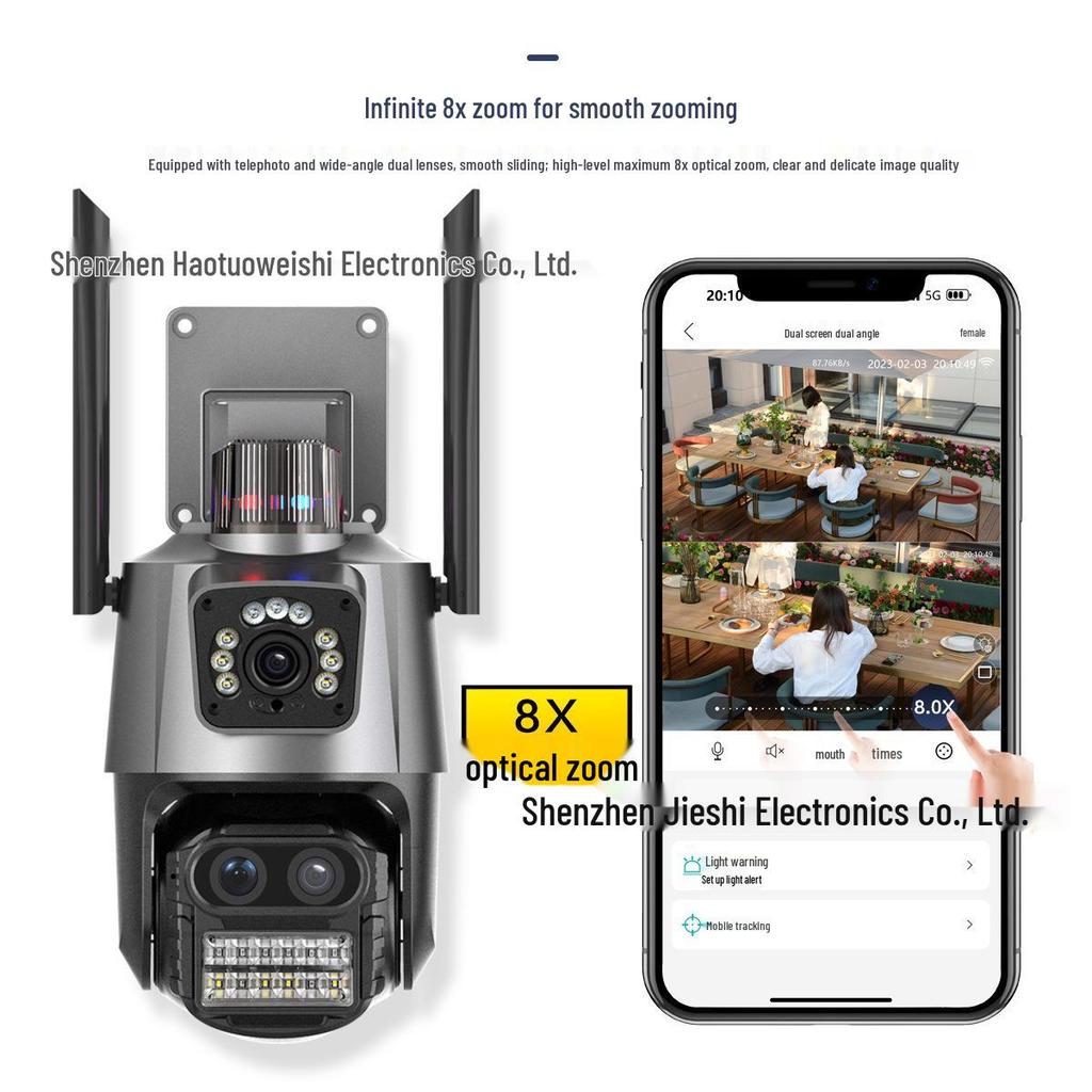 Cameră de supraveghere IP wireless Icsee de exterior Ultra HD cu zoom și lentilă triplă