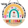 Farmhouse Classroom Sign Wooden Welcome for Door, to Our Round Smooth Surface Door Plaque Hanger, Front Hanging Sign, Back School Preschool Decoration