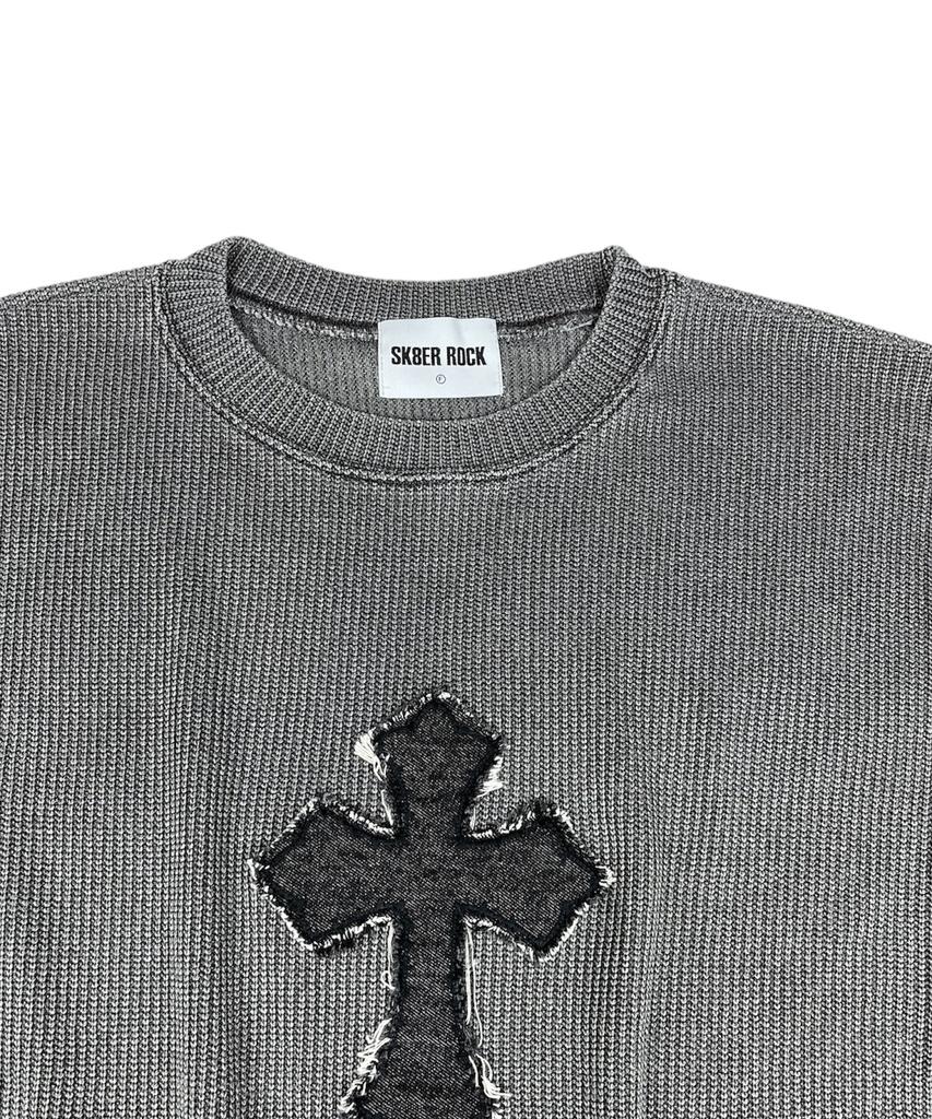 SK8ER ROCK Classic Cross Pigment Oversized Knit ((Charcoal))