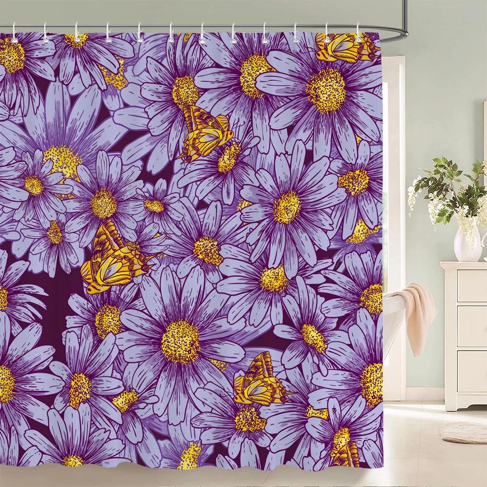 3D Printed Fabric Shower Curtains Fresh Flowers Plant Bath Screens Waterproof Bathroom Decor with 12 Hooks Shower Curtain