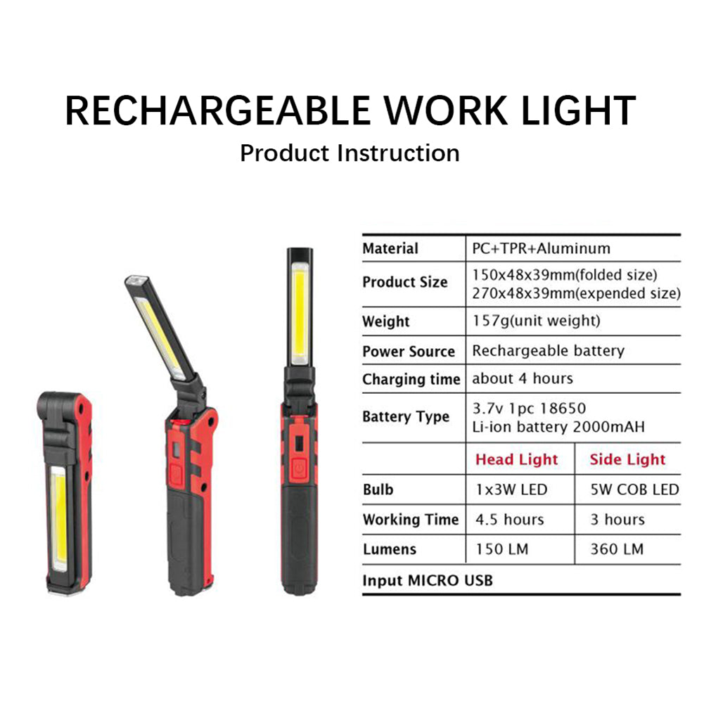 Car Repair COB LED Work Light Dimmable USB Rechargeable LED Flashlight Inspection Lamp With Magnetic Hook Power Bank Torch