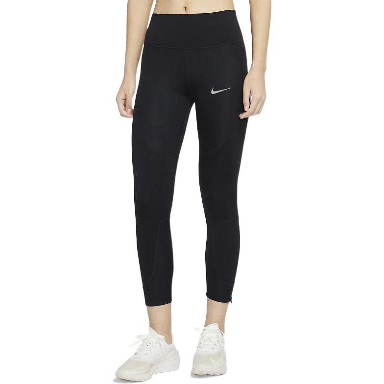 Nike Vienos spalvos logotipas, prigludusios, fitneso kelnės moterims, apatinė dalis, juodos CU3400-010