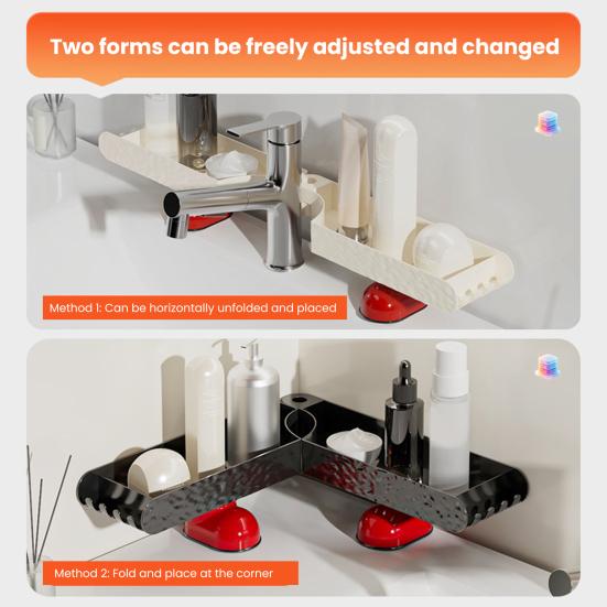 Countertop Storage Rack, No-Drill L-Shaped Corner Shelf, Drainable Moisture-Proof Bathroom Organizer, Space-Saving Shelf for Kitchen Bathroom