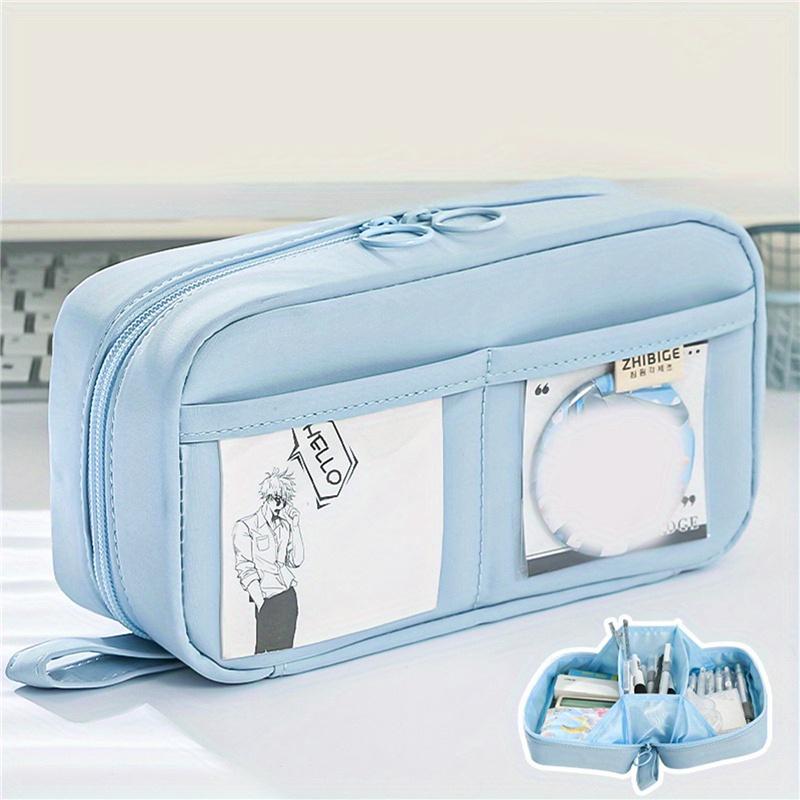 Estuche Kawaii de gran capacidad para lápices, bolsa con 3 compartimentos, bolsa para bolígrafos con apertura de doble cara, organizador de papelería para estudiantes, suministros escolares
