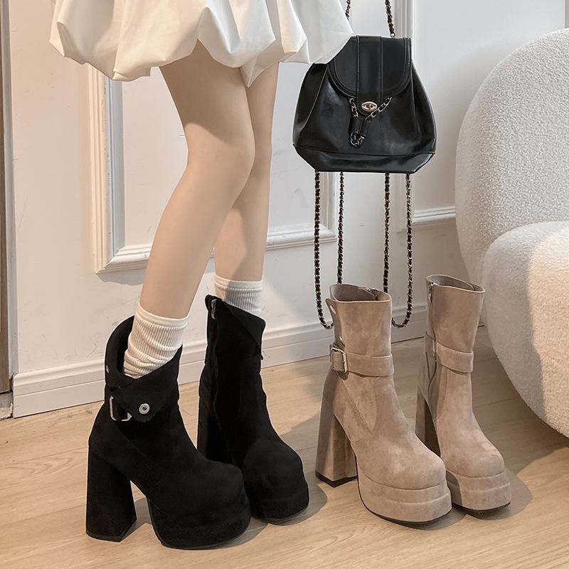Vintage European and American Matte Thick Heel Thin Thick-soled Sleeve Western Boots Women's 2025 Autumn and Winter New Fashion Boots