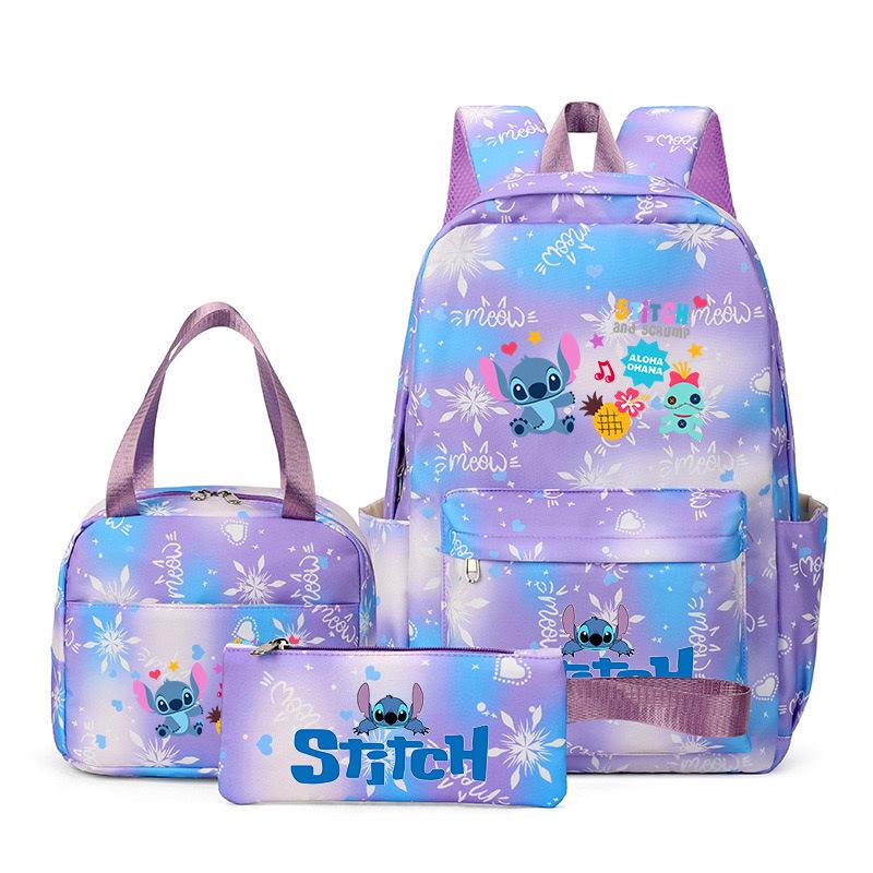 Stitch Three Piece Backpack for Male and Female Students, Campus Cartoon Printed Backpack, Outdoor Travel Large Capacity Bag