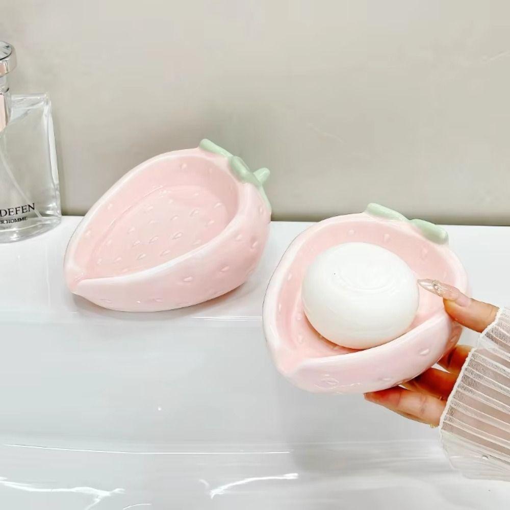 Self Draining Strawberry Soap Dish Cartoon Soap Holder Practical Soap Storage Rack Kitchen