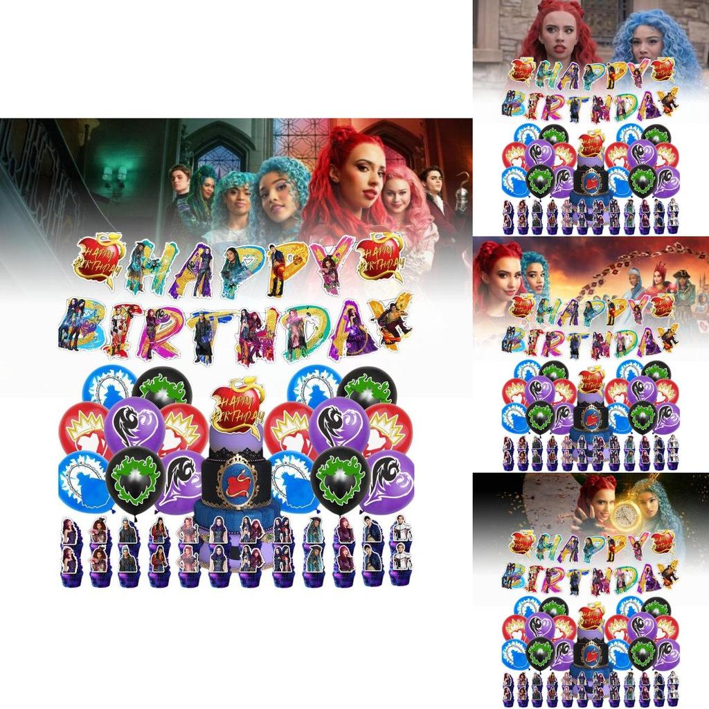 Vibrant Descendants Themed Birthday Party Decoration Banner Balloon Set For Kids