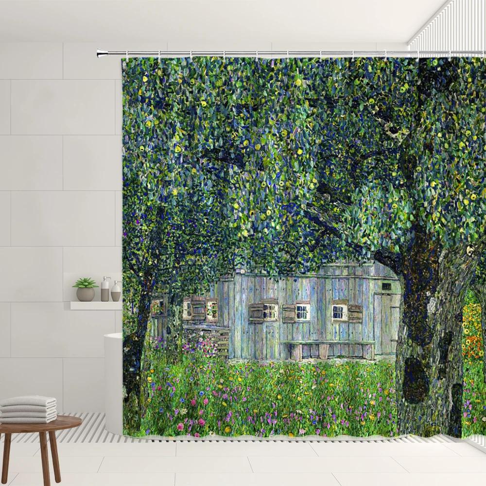 

European Town Shower Curtain Set Retro Street Flower Wall Green Plants Vine Ivy Bathroom Decor Hanging Curtains Bathtub Screens W90XH180cm