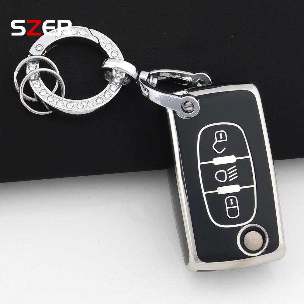 Tpu Car Folding Key Case Cover For Citroen C2 C3 C4 C5 C6 Xsara Berlingo For Peugeot 207 307 308 407 607 807 Holder Fob Keychain