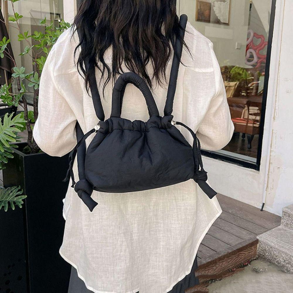 Dual-purpose Nylon Padded Tote Bag Soft Puffer Backpack Vintage Drawstring Tote Bag  Workout