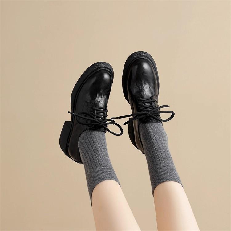 Soft sole soft surface version~ retro JK college round head platform loafers lace up British style versatile commuter small leather shoes