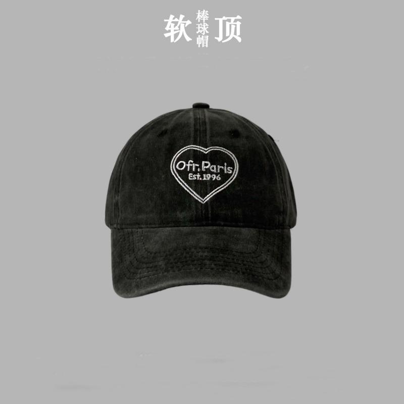 Sweet pink love cap children spring and summer new washed old curved brim casual soft top baseball cap