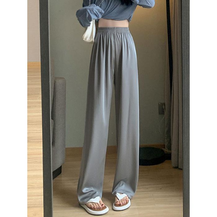 Ice Silk Acetate Wide-leg Pants for Women In Summer Thin Versatile Casual Floor Pants High Waist Droop Loose Pants for Women
