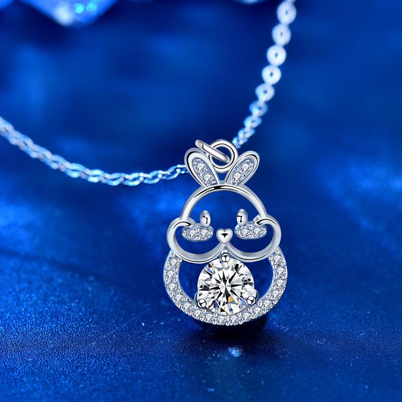 Mosan Diamond Rabbit Necklace Original 925 Sterling Silver National Tide Year of The Zodiac Rabbit Clavicle Pendant Jewelry