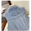 Plus Size Women Vest Sleeveless Waist Tie Fashion Slimming Long Retro Denim Jacket Casual Design