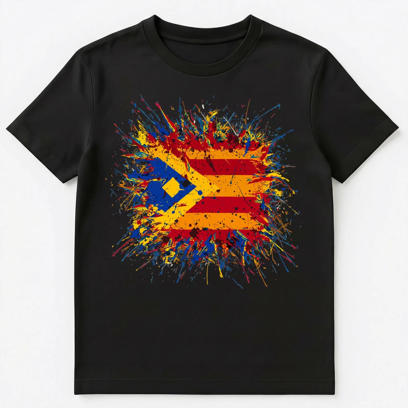 

Colorful Paint Splash Catalonia Flag Art Graphic Unisex T-Shirt L