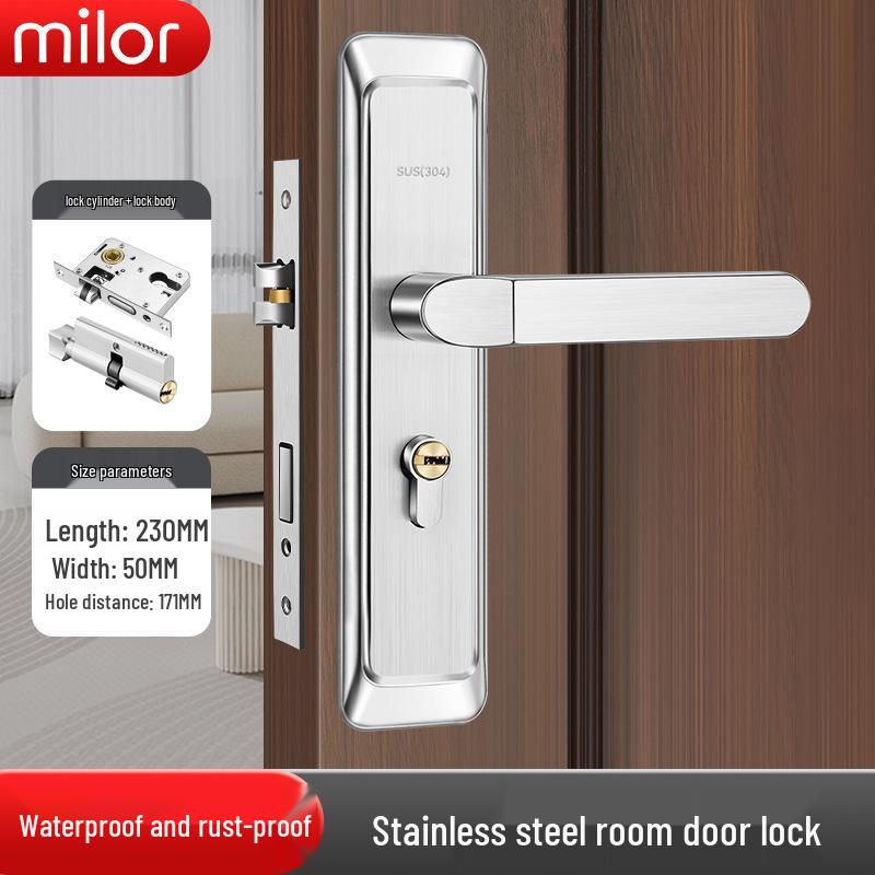 Universal Interior Door Lock Set: Silent Three-Piece Black Handle for Bedroom or Old Door Replacement