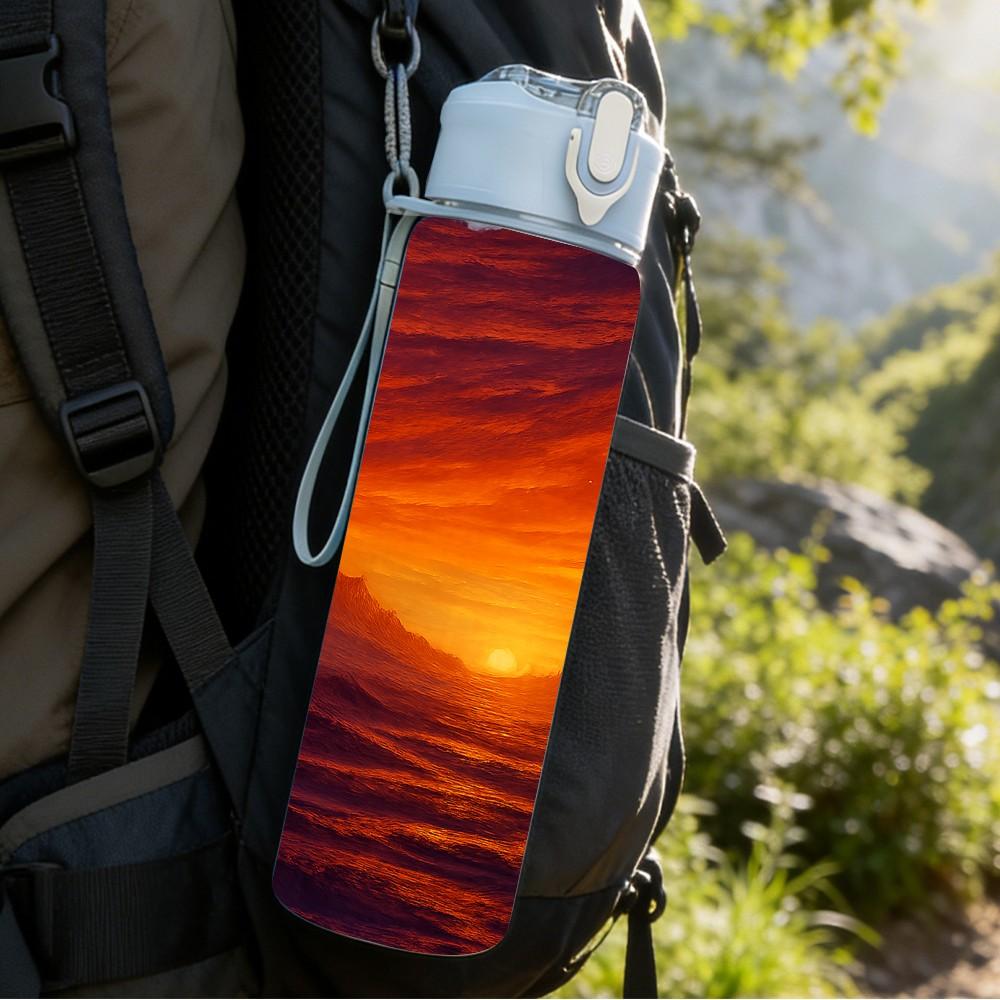 1PC Sunset Planet Cosmic Landscape Print 750ml Color Plastic Sports Water Bottle Leakproof Flip Straw Lid Suitable for Sports Office Home Use