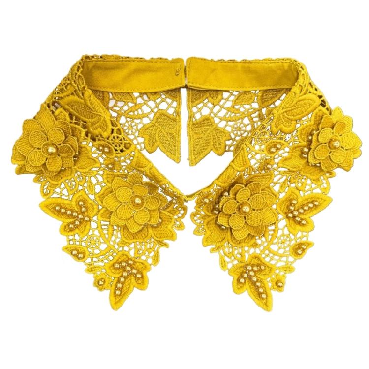 

Pearl Beading Half Shirt Blouse Hollow Out Lace Fake Collar Embroidery Flower Shirt Detachable Collar for Women Girls жовтий