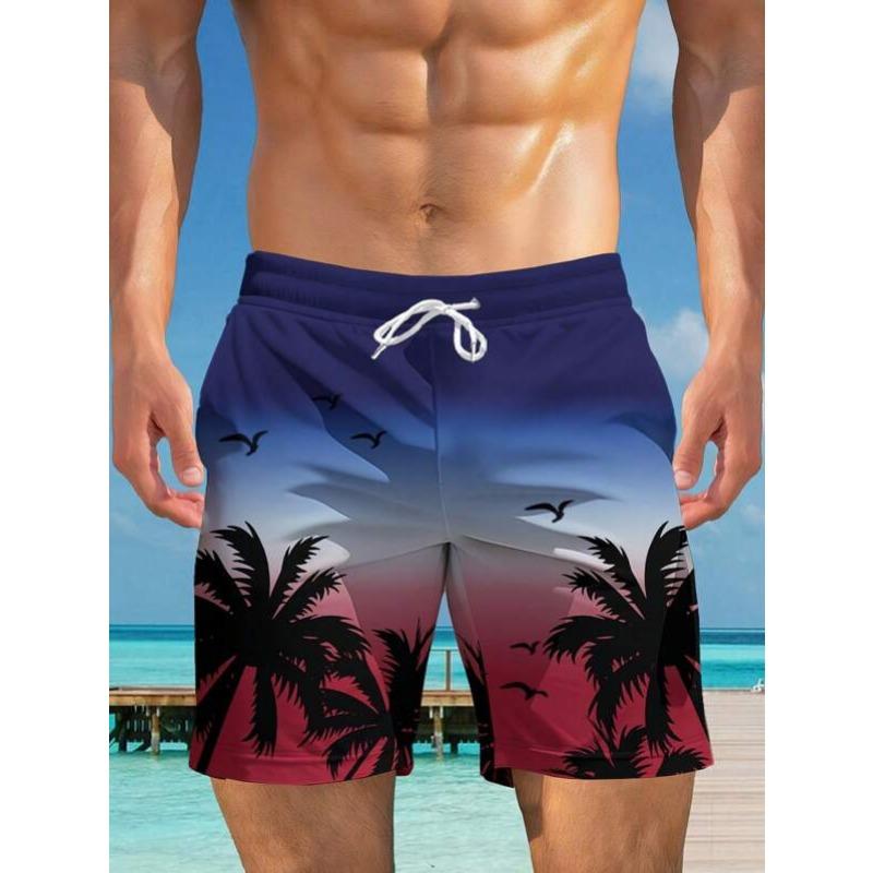 Men's Lemon Striped Print Board Shorts Quick Dry Beach Swim Trunks