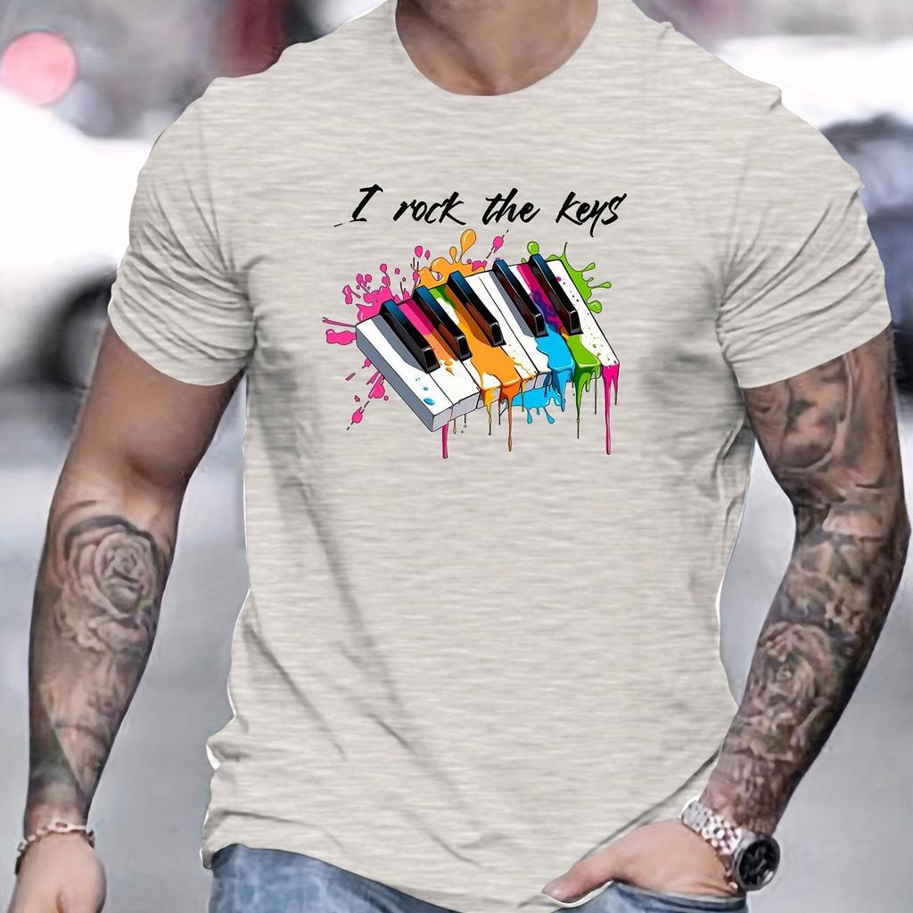 Unisexs Colorful Piano Key Pattern Casual Round Neck Short TShirt for And Autumn Unisex Clothing Comfortable
