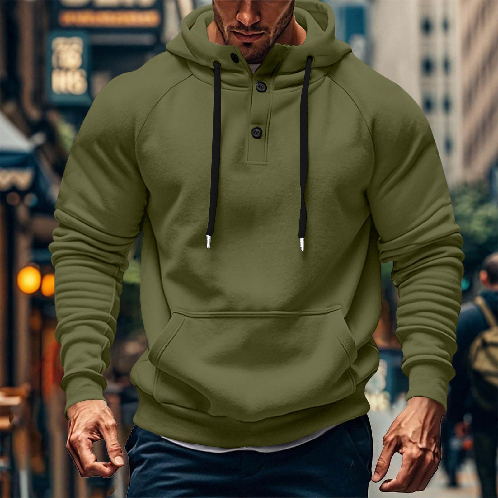 

Men Hoodies With Pocket Workout Pullover Casual Athletic Drawstring Hooded Sweatshirt Long Sleeve Shirts L армия зеленый