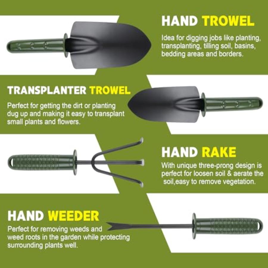 Garden Tool Set4 Pieces Garden Tools Including Hand Shovel Transplant Shovel Weeder and Hand Rake with Non-Slip Handle Idea for