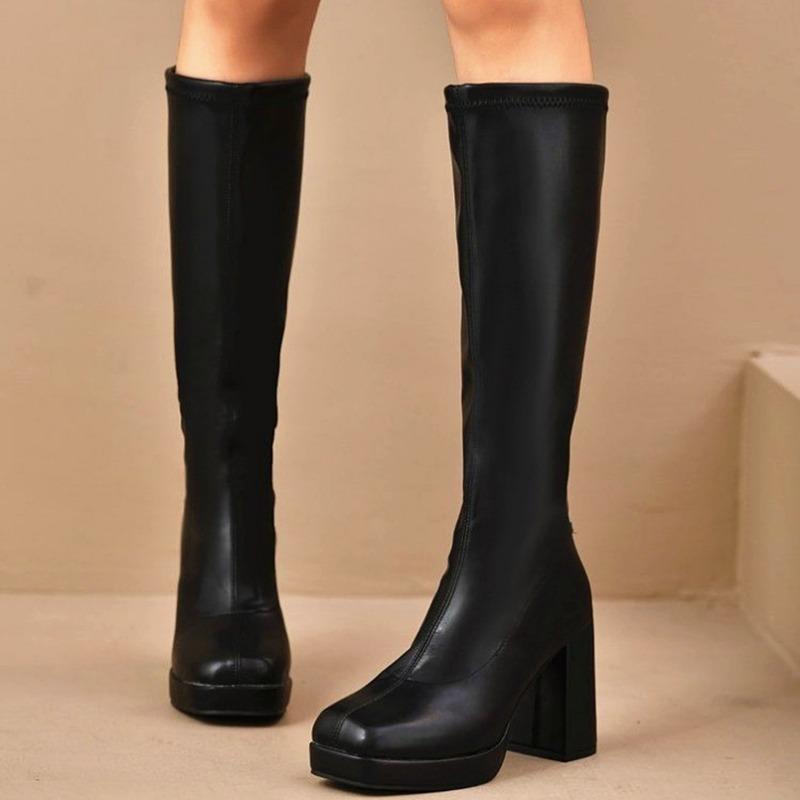 

Large-sized Shoes, Round-toed High Boots, Women s Shoes, Chunky Heels for Slimming, Chunky Heels, Knight Boots 35