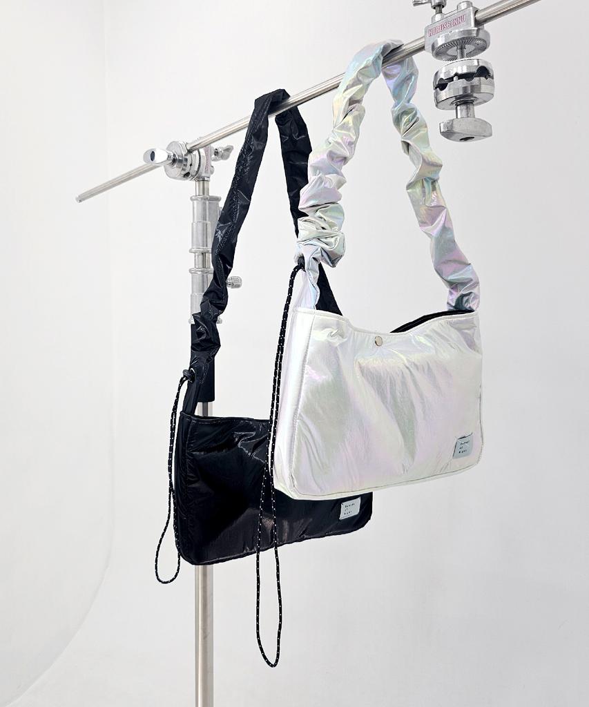 Sonnetofnight Holographic Shirred Shoulder Crossbody Bag Black