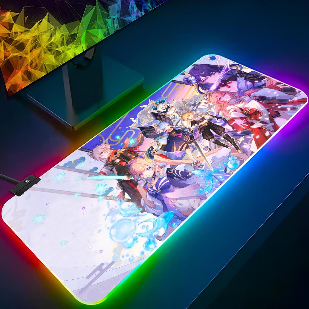 Yae Miko Genshin Impact Mouse Pad Gaming Rgb Mousepad Diy Printing Backlit Keyboard Gamer Girl Xxl Laptop Mat Table Pads Deskpad