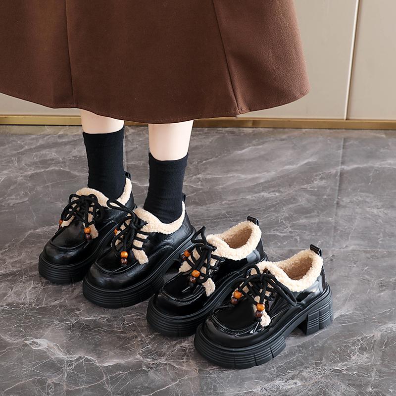 TUINANLE Winter Women's Furry Loafer Shoes, Warm Plush Lined Slip-on Flat Boots, Casual Fur Ankle Booties