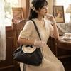 Korean Style Polka Dot Shoulder Bag Canvas Retro Underarm Bag Lace Bow Crossbody Bag  Girls